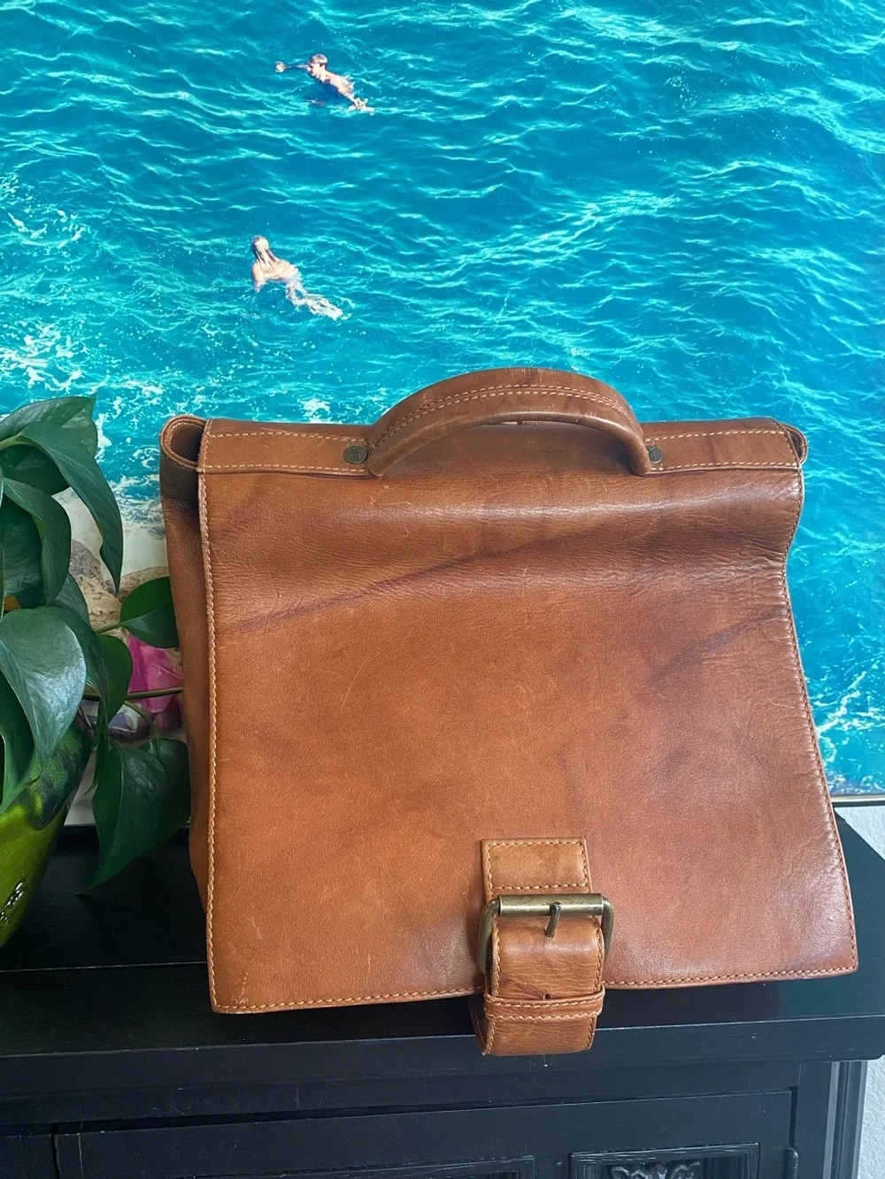 Rare Vintage Frye Cognac Brown Full Grain Leather Convertible Briefcase/Backpack